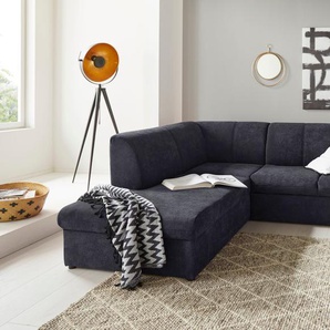 Ecksofa DOMO COLLECTION Topper L-Form Sofas Gr. B/H/T: 237cm x 78cm x 200cm, Chenille-Optik, Ottomane links, Ohne Bettfunktion, blau (dunkelblau) mit Ottomane, wahlweise Schlaffunktion