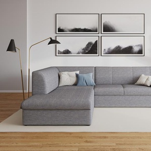 Ecksofa DOMO COLLECTION Topper L-Form Sofas Gr. B/H/T: 237cm x 78cm x 200cm, Struktur, Ottomane links, Ohne Bettfunktion, grau (weiß-grau) mit Ottomane, wahlweise Schlaffunktion