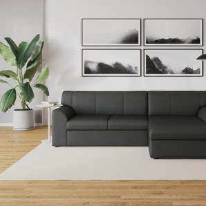 Ecksofa DOMO COLLECTION Topper L-Form Sofas Gr. B/T: 245cm x 155cm, Kunstleder SOFTLUX, Recamiere rechts, Mit Bettfunktion, grau (dunkelgrau) mit Recamiere, wahlweise Schlaffunktion