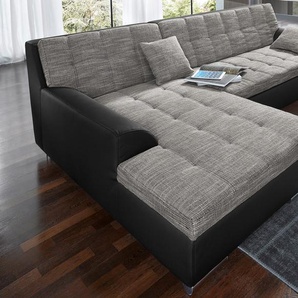 Ecksofa DOMO COLLECTION Treviso viele Bezüge, auch in Cord, L-Form, B/T/H: 267/80/83 cm Sofas Gr. B/H/T: 267cm x 83cm x 178cm, Microfaser PRIMABELLE-Struktur, Recamiere links, ohne Bettfunktion, schwarz (schwarz/weiß) wahlweise mit Bettfunktion, incl.