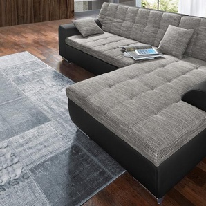 Ecksofa DOMO COLLECTION Treviso viele Bezüge, auch in Cord, L-Form, B/T/H: 267/80/83 cm Sofas Gr. B/H/T: 267cm x 83cm x 178cm, Microfaser PRIMABELLE-Struktur, Recamiere rechts, ohne Bettfunktion, schwarz (schwarz/pepper) wahlweise mit Bettfunktion, incl.