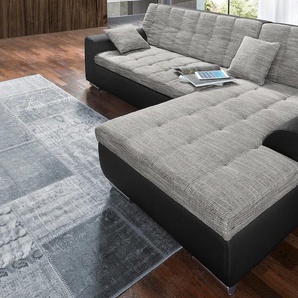 Ecksofa DOMO COLLECTION Treviso viele Bezüge, auch in Cord, L-Form, B/T/H: 267/80/83 cm Sofas Gr. B/H/T: 267cm x 83cm x 178cm, Microfaser PRIMABELLE-Struktur, Recamiere rechts, ohne Bettfunktion, schwarz (schwarz/weiß) wahlweise mit Bettfunktion, incl.