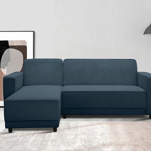 Ecksofa DOREL HOME Allie Schlafsofa 230 cm mit Relaxfunktion in der Rückenlehne Sofas Gr. B/H/T: 230cm x 82cm x 154cm, Cord, Recamiere beidseitig montierbar, blau Schlaffunktion (108194,5cm), trendiger Cord o. pflegeleichter Velours