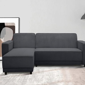 Ecksofa DOREL HOME Allie Schlafsofa 230 cm mit Relaxfunktion in der Rückenlehne Sofas Gr. B/H/T: 230cm x 82cm x 154cm, Cord, Recamiere beidseitig montierbar, grau (anthrazit) Schlaffunktion (108194,5cm), trendiger Cord o. pflegeleichter Velours