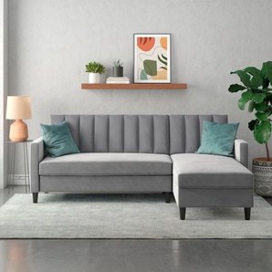 Ecksofa DOREL HOME Celine, L-Form Sofas Gr. B/H/T: 213cm x 83cm x 154cm, Samtvelours, Recamiere beidseitig montierbar, grau mit Bett-Funktion und Stauraum. Recamiere beidseitig montierbar