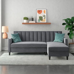 Ecksofa DOREL HOME Celine, L-Form Sofas Gr. B/H/T: 213cm x 83cm x 154cm, Samtvelours, Recamiere beidseitig montierbar, grau (anthrazit) mit Bett-Funktion und Stauraum. Recamiere beidseitig montierbar