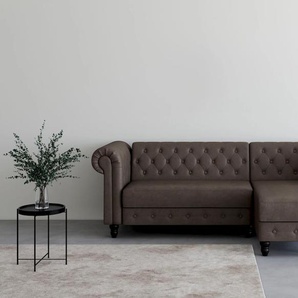 Ecksofa DOREL HOME Felix, L-Form, 241 cm (Liegefl.108x195 cm), Recamiere tauschbar Sofas Gr. B/H/T: 241cm x 83cm x 154cm, Luxus-Microfaser Vintage, Recamiere beidseitig montierbar, braun (dunkelbraun) verstellb. Rückenlehne, Bett-Funktion, Velours,