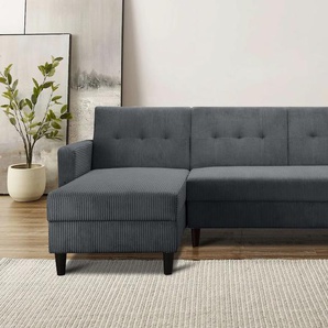 Ecksofa DOREL HOME Hartford II Sofas Gr. B/H/T: 213cm x 83cm x 154cm, Cord, Recamiere beidseitig montierbar, grau (anthrazit) mit Bettfunktion und Stauraum, Recamiere beidseitig montierbar