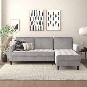 Ecksofa DOREL HOME Presley, L-Form Sofas Gr. B/H/T: 213cm x 83cm x 154cm, Samtvelours, Recamiere beidseitig montierbar, grau Ecksofa mit Bett-Funktion und Stauraum, verstellbare Rückenlehne