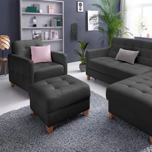 Ecksofa EXXPO - SOFA FASHION Elio, kompakt und komfortabel, bequem zeitloses Design, L-Form Sofas Gr. B/H/T: 217 cm x 84 cm x 157 cm, Luxus-Kunstleder, Recamiere rechts, ohne Bettfunktion, schwarz wahlweise mit Bettfunktion