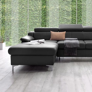 Ecksofa EXXPO - SOFA FASHION Florenz, aktuelles Design, komfortabler Sitz und bequemen Armlehnen Sofas Gr. B/H/T: 254 cm x 97 cm x 98 cm, Kunstleder SOFTLUX, Recamiere links, mit Bettfunktion, schwarz mit Kopfteilverstellung, wahlweise Bettfunktion,