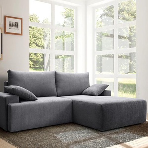 Ecksofa EXXPO - SOFA FASHION Orinoko, aktuelles Design und hoher Sitzkomfort, L-Form Sofas Gr. B/H/T: 240 cm x 92 cm x 177 cm, Cord POSO, Recamiere rechts, grau (grey) inkl. Bettfunktion und Bettkasten, schöne Farben im angesagten Cord