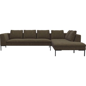 Ecksofa FLEXLUX Loano, superbequemer Sitzkomfort durch Kaltschaum im Sitz, L-Form Sofas Gr. B/H/T: 319 cm x 86 cm x 230 cm, Lederoptik, lange Ottomane rechts, braun (camel brown) modernes Sofa, frei im Raum stellbar, lose Kissen, hoher Fuß