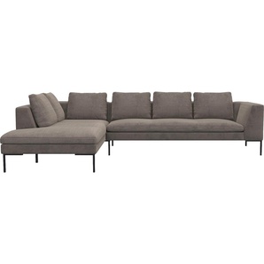 Ecksofa FLEXLUX Loano, superbequemer Sitzkomfort durch Kaltschaum im Sitz, L-Form Sofas Gr. B/H/T: 319 cm x 86 cm x 230 cm, Struktur, lange Ottomane links, braun (taupe brown) modernes Sofa, frei im Raum stellbar, lose Kissen, hoher Fuß