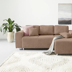 Ecksofa GUIDO MARIA KRETSCHMER HOME & LIVING Györ Sofas Gr. B/H/T: 235cm x 88cm x 160cm, Boucle, Recamiere rechts, mit Bettfunktion und Bettkasten, grau (taupe) L-Form, wahlweise mit Bettfunktion und Bettkasten incl. 2 Zierkissen