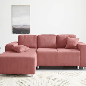 Ecksofa GUIDO MARIA KRETSCHMER HOME & LIVING Györ Sofas Gr. B/H/T: 235cm x 88cm x 160cm, Cord, Recamiere links, mit Bettfunktion und Bettkasten, rosa L-Form, wahlweise mit Bettfunktion und Bettkasten incl. 2 Zierkissen