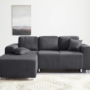 Ecksofa GUIDO MARIA KRETSCHMER HOME & LIVING Györ Sofas Gr. B/H/T: 235cm x 88cm x 160cm, Cord, Recamiere links, ohne Bettfunktion und Bettkasten, grau L-Form, wahlweise mit Bettfunktion und Bettkasten incl. 2 Zierkissen