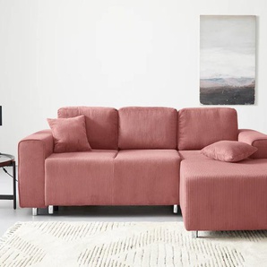 Ecksofa GUIDO MARIA KRETSCHMER HOME & LIVING Györ Sofas Gr. B/H/T: 235cm x 88cm x 160cm, Cord, Recamiere rechts, mit Bettfunktion und Bettkasten, rosa L-Form, wahlweise mit Bettfunktion und Bettkasten incl. 2 Zierkissen