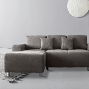 Ecksofa GUIDO MARIA KRETSCHMER HOME & LIVING Györ Sofas Gr. B/H/T: 235cm x 88cm x 160cm, Luxus-Microfaser Lederoptik, Recamiere links, mit Bettfunktion-mit Bettkasten, grau (anthrazit) L-Form, wahlweise mit Bettfunktion und Bettkasten incl. 2 Zierkissen