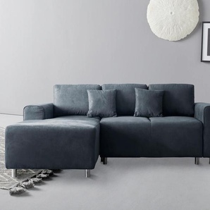 Ecksofa GUIDO MARIA KRETSCHMER HOME & LIVING Györ Sofas Gr. B/H/T: 235cm x 88cm x 160cm, Luxus-Microfaser Lederoptik, Recamiere links, ohne Bettfunktion-ohne Bettkasten, blau (dunkelblau) L-Form, wahlweise mit Bettfunktion und Bettkasten incl. 2