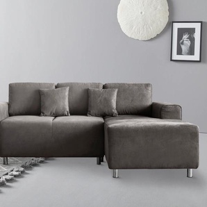 Ecksofa GUIDO MARIA KRETSCHMER HOME & LIVING Györ Sofas Gr. B/H/T: 235cm x 88cm x 160cm, Luxus-Microfaser Lederoptik, Recamiere rechts, ohne Bettfunktion-ohne Bettkasten, grau (anthrazit) L-Form, wahlweise mit Bettfunktion und Bettkasten incl. 2