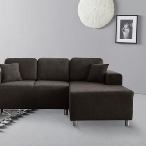 Ecksofa GUIDO MARIA KRETSCHMER HOME & LIVING Györ Sofas Gr. B/H/T: 235cm x 88cm x 160cm, Microfaser, Recamiere rechts, ohne Bettfunktion-ohne Bettkasten, grau L-Form, wahlweise mit Bettfunktion und Bettkasten incl. 2 Zierkissen