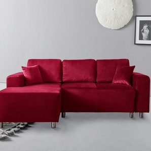 Ecksofa GUIDO MARIA KRETSCHMER HOME & LIVING Györ Sofas Gr. B/H/T: 235cm x 88cm x 160cm, Samtoptik, Recamiere links, mit Bettfunktion-mit Bettkasten, rot L-Form, wahlweise mit Bettfunktion und Bettkasten incl. 2 Zierkissen