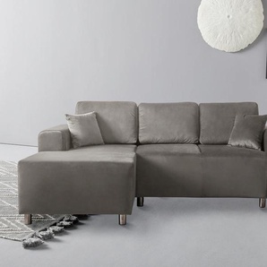 Ecksofa GUIDO MARIA KRETSCHMER HOME & LIVING Györ Sofas Gr. B/H/T: 235cm x 88cm x 160cm, Samtoptik, Recamiere links, ohne Bettfunktion-ohne Bettkasten, grau (hellgrau) L-Form, wahlweise mit Bettfunktion und Bettkasten incl. 2 Zierkissen