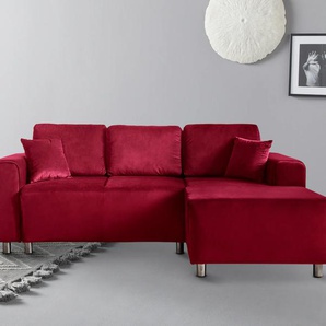 Ecksofa GUIDO MARIA KRETSCHMER HOME & LIVING Györ Sofas Gr. B/H/T: 235cm x 88cm x 160cm, Samtoptik, Recamiere rechts, mit Bettfunktion-mit Bettkasten, rot L-Form, wahlweise mit Bettfunktion und Bettkasten incl. 2 Zierkissen