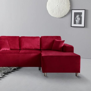 Ecksofa GUIDO MARIA KRETSCHMER HOME & LIVING Györ Sofas Gr. B/H/T: 235cm x 88cm x 160cm, Samtoptik, Recamiere rechts, ohne Bettfunktion-ohne Bettkasten, rot L-Form, wahlweise mit Bettfunktion und Bettkasten incl. 2 Zierkissen