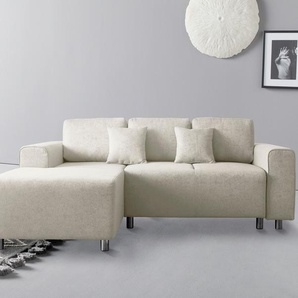 Ecksofa GUIDO MARIA KRETSCHMER HOME & LIVING Györ Sofas Gr. B/H/T: 235cm x 88cm x 160cm, Struktur, Recamiere links, mit Bettfunktion-mit Bettkasten, beige (creme) L-Form, wahlweise mit Bettfunktion und Bettkasten incl. 2 Zierkissen