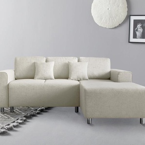 Ecksofa GUIDO MARIA KRETSCHMER HOME & LIVING Györ Sofas Gr. B/H/T: 235cm x 88cm x 160cm, Struktur, Recamiere rechts, ohne Bettfunktion-ohne Bettkasten, beige (creme) L-Form, wahlweise mit Bettfunktion und Bettkasten incl. 2 Zierkissen