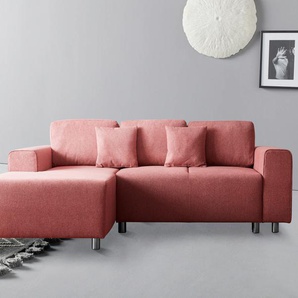 Ecksofa GUIDO MARIA KRETSCHMER HOME & LIVING Györ Sofas Gr. B/H/T: 235cm x 88cm x 160cm, Struktur weich, Recamiere links, mit Bettfunktion-mit Bettkasten, orange (koralle) L-Form, wahlweise mit Bettfunktion und Bettkasten incl. 2 Zierkissen