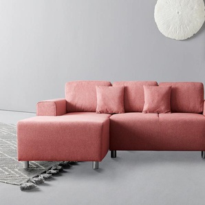 Ecksofa GUIDO MARIA KRETSCHMER HOME & LIVING Györ Sofas Gr. B/H/T: 235cm x 88cm x 160cm, Struktur weich, Recamiere links, ohne Bettfunktion-ohne Bettkasten, orange (koralle) L-Form, wahlweise mit Bettfunktion und Bettkasten incl. 2 Zierkissen