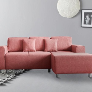 Ecksofa GUIDO MARIA KRETSCHMER HOME & LIVING Györ Sofas Gr. B/H/T: 235cm x 88cm x 160cm, Struktur weich, Recamiere rechts, mit Bettfunktion-mit Bettkasten, orange (koralle) L-Form, wahlweise mit Bettfunktion und Bettkasten incl. 2 Zierkissen