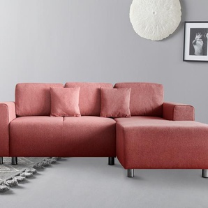 Ecksofa GUIDO MARIA KRETSCHMER HOME & LIVING Györ Sofas Gr. B/H/T: 235cm x 88cm x 160cm, Struktur weich, Recamiere rechts, ohne Bettfunktion-ohne Bettkasten, orange (koralle) L-Form, wahlweise mit Bettfunktion und Bettkasten incl. 2 Zierkissen