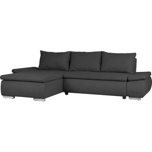 Ecksofa HOME AFFAIRE Acra L-Form Sofas Gr. B/H/T: 266cm x 83cm x 175cm, Struktur, Recamiere links, grau (anthrazit) mit Bettfunktion und Bettkasten, in Mattenoptik