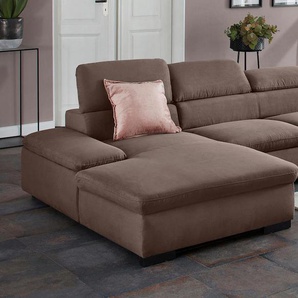 Ecksofa HOME AFFAIRE Alberto L-Form Sofas Gr. B/H/T: 286 cm x 73 cm x 174 cm, Luxus-Microfaser ALTARA NUBUCK, Recamiere links, mit Bettfunktion, braun (nougat) wahlweise mit Bettfunktion, inkl. Kopfteilverstellung, Recamiere