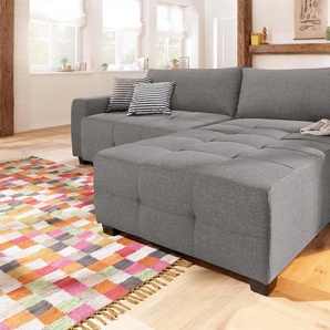 Ecksofa HOME AFFAIRE Bella L-Form Sofas Gr. B/H/T: 254cm x 87cm x 162cm, Struktur fein, Recamiere beidseitig montierbar, mit Bettfunktion-mit Bettkasten, grau wahlweise mit Bettfunktion und Bettkasten, Steppung im Sitzbereich