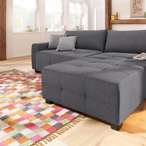 Ecksofa HOME AFFAIRE Bella L-Form Sofas Gr. B/H/T: 254cm x 87cm x 162cm, Struktur fein, Ottomane beidseitig montierbar, ohne Bettfunktion, grau (anthrazit) wahlweise mit Bettfunktion und Bettkasten, Steppung im Sitzbereich