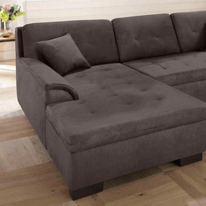 Ecksofa HOME AFFAIRE Bergen Sofas Gr. B/H/T: 267cm x 83cm x 178cm, Microfaser PRIMABELLE, Recamiere links, ohne Bettfunktion, grau wahlweise mit Bettfunktion L-Form