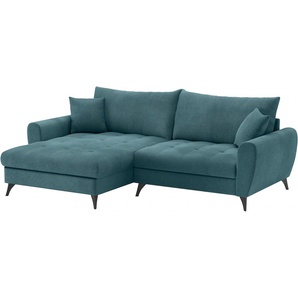 Ecksofa HOME AFFAIRE Blackburn II Sofas Gr. B/H/T: 246cm x 71cm x 170cm, Microfaser, Recamiere links, blau (memphis 13 petrol) Wahlweise mit Kaltschaumpolsterung bis 140 kg belastbar