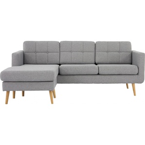 Ecksofa HOME AFFAIRE Brest L-Form Sofas Gr. B/H/T: 205cm x 84cm x 150cm, Struktur fein, Recamiere links, Polyätherschaum-Polsterung, grau mit Knopfheftung und Steppung im Rücken, geradliniges Design