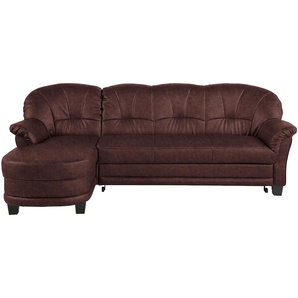 Ecksofa HOME AFFAIRE Camelita L-Form Sofas Gr. B/H/T: 231cm x 86cm x 81cm, Microfaser PRIMABELLE, Recamiere links, ohne Bettfunktion, braun (mokka) wahlweise mit Bettfunktion