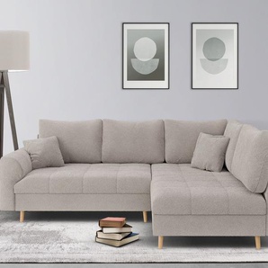 Ecksofa HOME AFFAIRE CHARRE incl. 3 Zierkissen Sofas Gr. B/H/T: 231cm x 81cm x 161cm, Bouclé, Ottomane rechts, beige (creme) L-Form, feine Steppung, lose Rückenkissen, auch in Cord und Bouclé