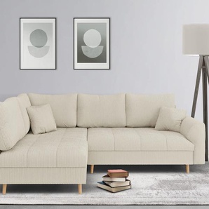 Ecksofa HOME AFFAIRE CHARRE incl. 3 Zierkissen Sofas Gr. B/H/T: 231cm x 81cm x 161cm, Cord, Ottomane links, beige L-Form, feine Steppung, lose Rückenkissen, auch in Cord und Bouclé