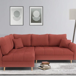 Ecksofa HOME AFFAIRE CHARRE incl. 3 Zierkissen Sofas Gr. B/H/T: 231cm x 81cm x 161cm, Cord, Ottomane links, rot L-Form, feine Steppung, lose Rückenkissen, auch in Cord und Bouclé