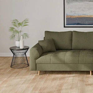 Ecksofa HOME AFFAIRE CHARRE incl. 3 Zierkissen Sofas Gr. B/H/T: 231cm x 81cm x 161cm, Cord, Ottomane rechts, grün L-Form, feine Steppung, lose Rückenkissen, auch in Cord und Bouclé