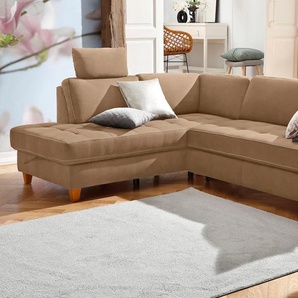 Ecksofa HOME AFFAIRE Earl L-Form Sofas Gr. B/H/T: 233cm x 80cm x 196cm, Luxus-Microfaser ALTARA NUBUCK, Ottomane links, ohne Bettfunktion-ohne Bettkasten, braun (schoko) wahlweise auch mit Bettfunktion oder Bettkasten