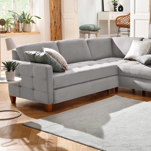 Ecksofa HOME AFFAIRE Earl L-Form Sofas Gr. B/H/T: 233cm x 80cm x 196cm, Struktur fein, Ottomane rechts, ohne Bettfunktion-ohne Bettkasten, grau wahlweise auch mit Bettfunktion oder Bettkasten